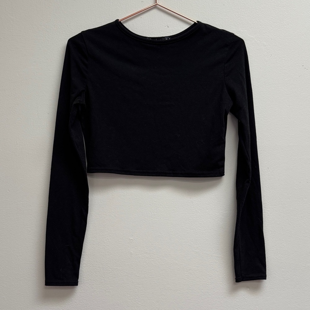 Boohoo Black Long Sleeve Crop Top